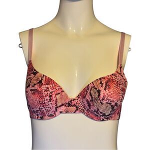 Juicy Couture padded push up bra 34B pink and black, snakeskin pattern.